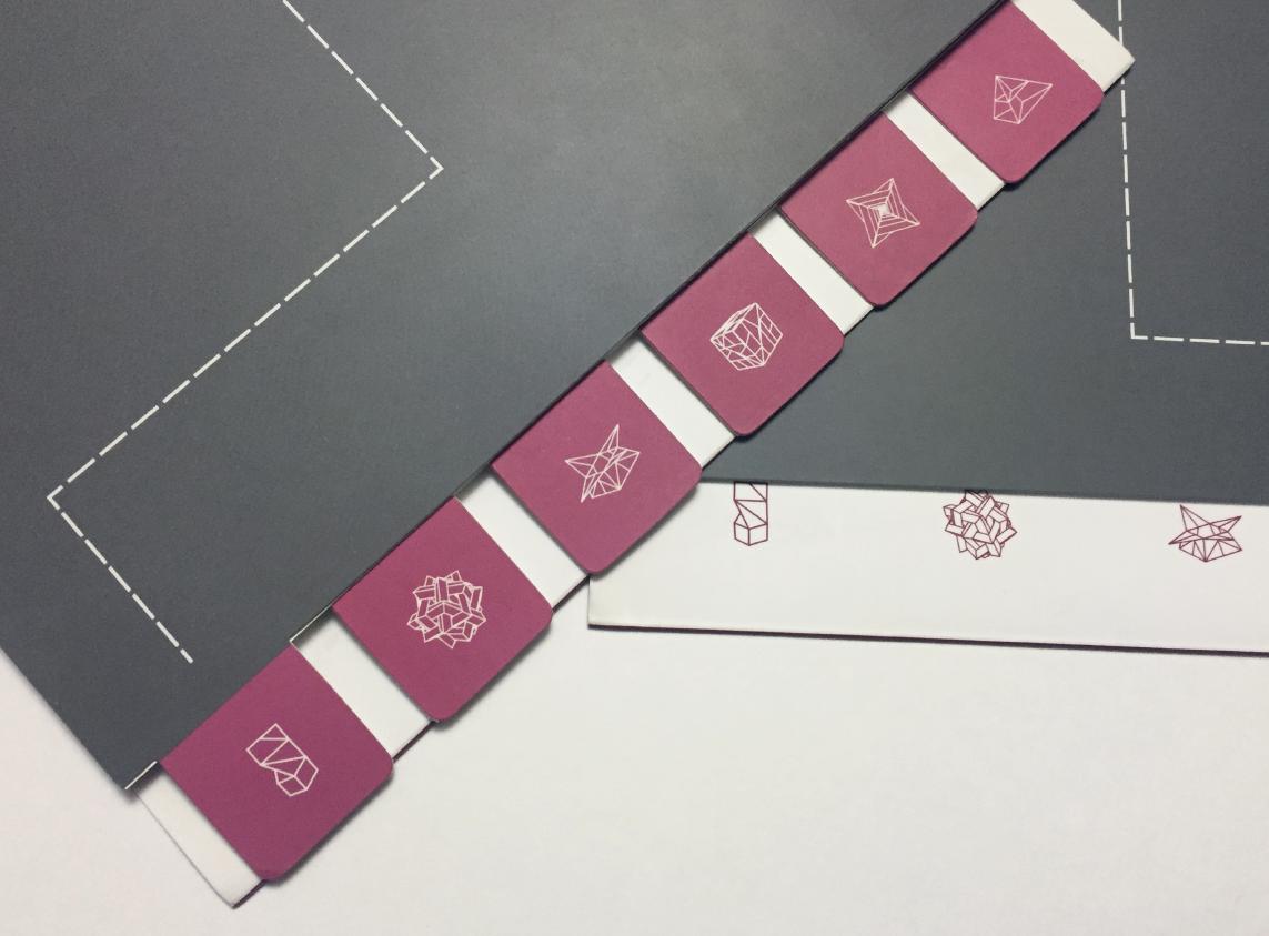 Имиджевый буклет Миэль - вырубные закладки со значками разделов