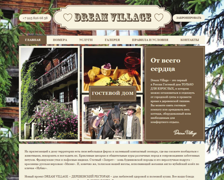 Главная страница сайта Dream Village