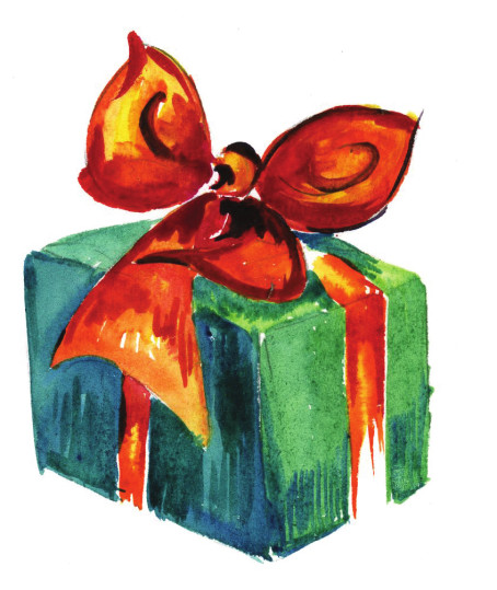 Акварельный рисунок коробки с подарком